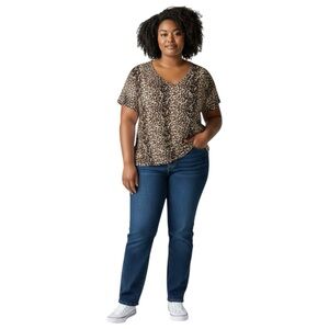 DNA couture Woman Plus Short Sleeve Animal Print V Neckline size 2X